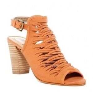 Sam Edelman Sandals Tan Leather Holly Interwoven Straps Stacked Block Heel 7.5